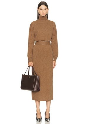 L'Academie By Marianna Leslia Belted Midi Dress in Dark Camel - Brown. Size XL (also in S).