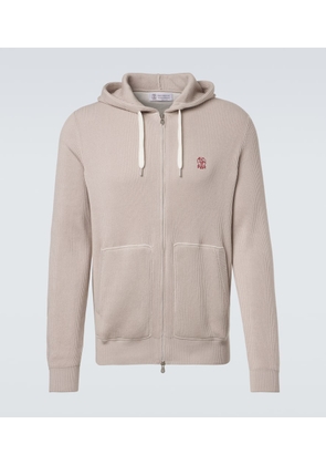 Brunello Cucinelli Logo ribbed-knit cotton zip-up hoodie