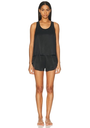 LUNYA Washable Silk Tulip Back Pajama Set in Immersed Black - Black. Size L (also in M, S, XS).