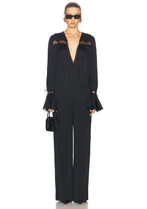 Saint Laurent Tie Front Long Jumpsuit in Noir - Black. Size 38 (also in ).
