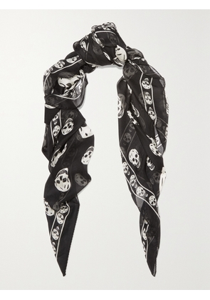 MCQUEEN - Printed Silk-chiffon Scarf - Black - One size