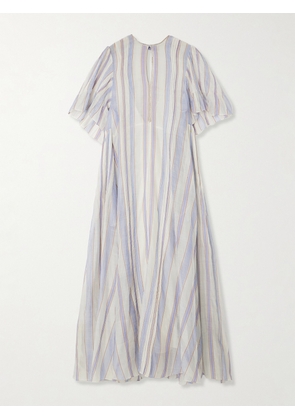 Thierry Colson - Zosca Pintucked Striped Lurex-trimmed Cotton And Silk-blend Voile Maxi Dress - Ecru - x small,small,medium,large,x large