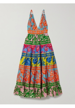 Farm Rio - Lace Garden Printed Tiered Cotton-voile Midi Dress - Multi - xx small,x small,small,medium,large,x large