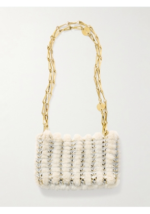 RABANNE - 1969 Nano Embellished Leather And Shearling Shoulder Bag - Ecru - One size