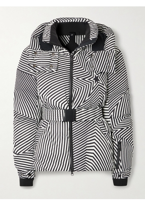 Perfect Moment - Candice Hooded Belted Printed Down Ski Jacket - Black - x small,small,medium,large