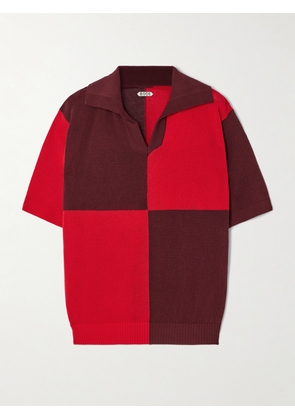 BODE - Oversized Two-tone Cotton Polo Shirt - Red - xx small,x small,medium