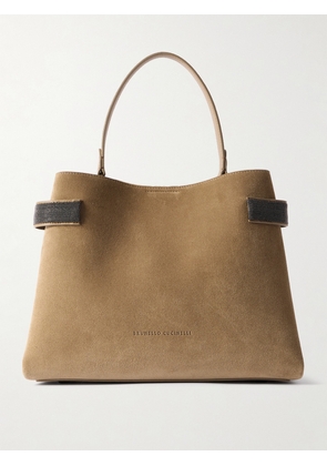 Brunello Cucinelli - Bead-embellished Suede Shoulder Bag - Brown - One size