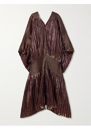 Dima Ayad - Striped Metallic Voile And Stretch-knit Kaftan - Burgundy - One size