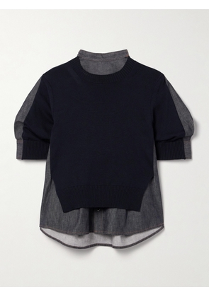 Sacai - Layered Knitted Cotton-blend And Denim Shirt - Blue - 1,2,3,4