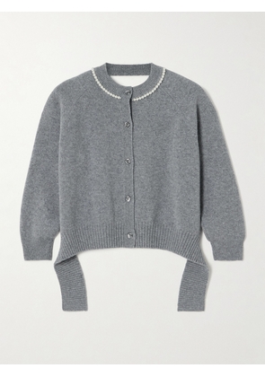 Simone Rocha - Open-back Faux Pearl-embellished Wool-blend Cardigan - Gray - x small,small,medium,large