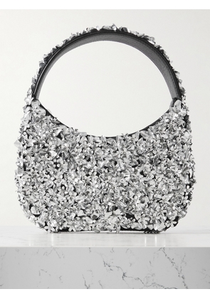 Clio Peppiatt - Midas Embellished Faux Leather-trimmed Cotton-twill Shoulder Bag - Silver - One size