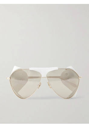 Alaïa - Aviator-style Leather-trimmed Gold-tone Sunglasses - One size