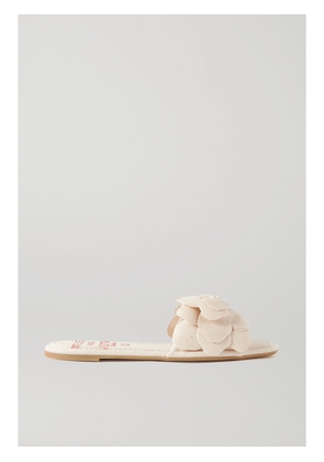 Valentino Garavani - Valentino Garavani Rosa Appliquéd Canvas Slides - Ivory - IT40