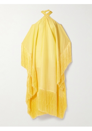 Taller Marmo - Bambolino Cold-shoulder Fringed Linen Maxi Dress - Yellow - One size