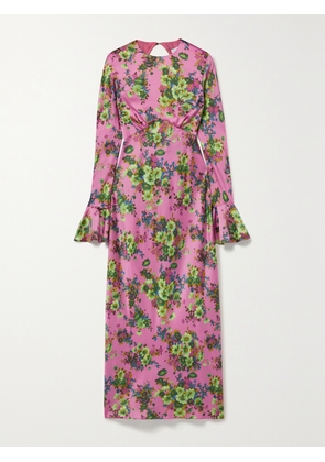 LES RÊVERIES - Open-back Floral-print Satin Maxi Dress - Pink - US0,US2,US4,US6,US8,US10,US12
