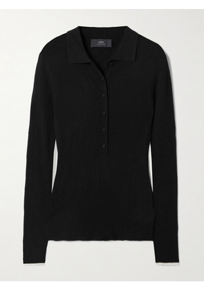 Arch4 - Maja Ribbed Organic Cashmere Polo Shirt - Black - x small,small,medium,large,x large