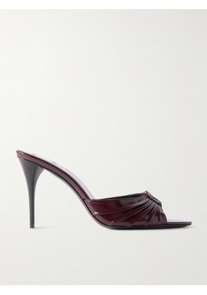 SAINT LAURENT - Babylone Embellished Gathered Glossed-leather Mules - Burgundy - EU 34,EU 34.5,EU 35,EU 35.5,EU 36,EU 36.5,EU 37,EU 37.5,EU 38,EU 38.5,EU 39,EU 39.5,EU 40,EU 40.5,EU 41,EU 41.5,EU 42