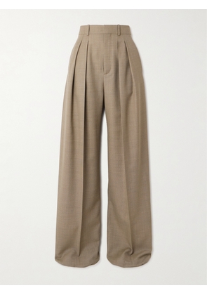 SAINT LAURENT - Pleated Wool-canvas Wide-leg Pants - Neutrals - FR 36,FR 38