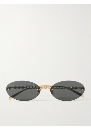 GUCCI EYEWEAR - Faux Pearl-embellished Oval-frame Gold-tone Sunglasses - One size