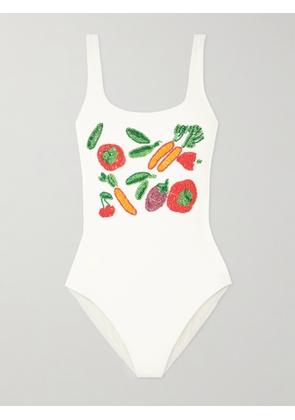 STAUD - Lea Bead-embellished Swimsuit - White - x small,small,medium,large,x large