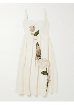 Agua by Agua Bendita - Miramar Gardenia Appliquéd Linen Midi Dress - White - x small,small,medium,large,x large