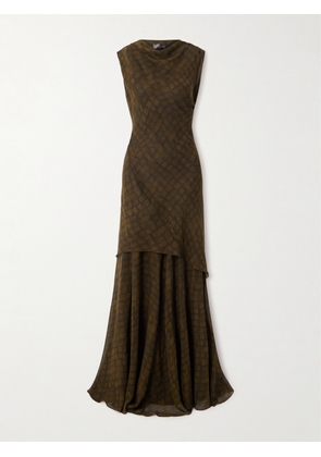 Cortana - Copal Draped Layered Printed Silk-georgette Maxi Dress - Brown - FR 36,FR 38,FR 40,FR 42,FR 44