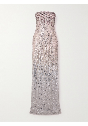 Jenny Packham - Lucille Strapless Sequined Tulle Gown - Silver - UK 8,UK 10,UK 12,UK 14,UK 16