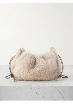 Brunello Cucinelli - Leather-trimmed Shearling Shoulder Bag - Neutrals - One size