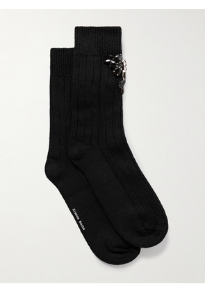 Simone Rocha - Crystal-embellished Ribbed Wool-blend Socks - Black - One size