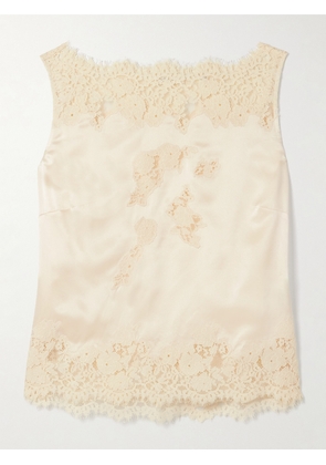 DÔEN - Viviane Lace-trimmed Silk-satin Top - Cream - xx small,x small,small,medium,large,x large,xx large