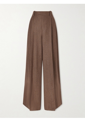 Loro Piana - Pleated Pinstriped Wool And Cashmere-blend Wide-leg Pants - Brown - IT46,IT48