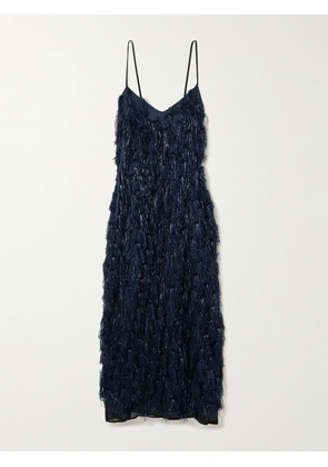 Stella McCartney - Metallic Fringed Organza Midi Dress - Blue - IT34,IT36,IT38,IT40,IT42,IT44,IT46