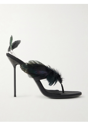 Paris Texas - Lidia Feather-trimmed Satin Mules - Black - IT35,IT35.5,IT36,IT36.5,IT37,IT37.5,IT38,IT38.5,IT39,IT39.5,IT40,IT40.5,IT41,IT41.5,IT42