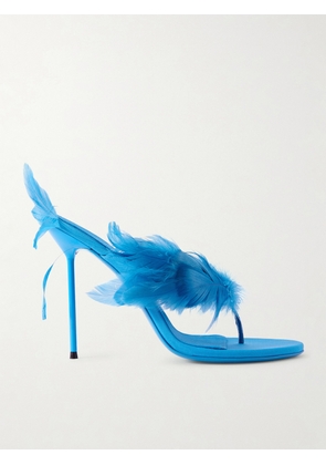 Paris Texas - Lidia Feather-trimmed Satin Mules - Blue - IT35,IT35.5,IT36,IT36.5,IT37,IT37.5,IT38,IT38.5,IT39,IT39.5,IT40,IT40.5,IT41,IT41.5,IT42
