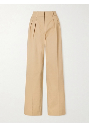 Moncler - Appliquéd Pleated Cotton-twill Wide-leg Pants - Brown - IT36,IT38,IT40,IT42,IT44,IT46,IT48