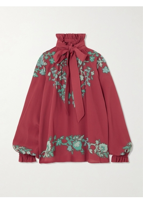 La DoubleJ - Cerere Pussy-bow Printed Chiffon Blouse - Red - xx small,x small,small,medium,large,x large
