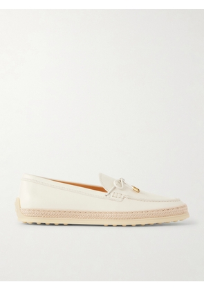 Tod's - Gomma Raffia-trimmed Bow-detailed Suede Loafers - Off-white - IT36,IT36.5,IT37,IT37.5,IT38,IT38.5,IT39,IT39.5,IT40,IT40.5,IT41,IT41.5,IT42