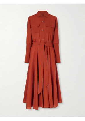 Loro Piana - Verlaine Belted Pleated Wool Midi Shirt Dress - Red - IT36,IT38,IT40,IT42,IT44,IT46,IT48