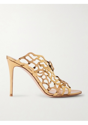 Gianvito Rossi - 95 Laser-cut Metallic Leather Mules - Gold - IT36,IT36.5,IT37,IT37.5,IT38,IT38.5,IT39,IT39.5,IT40,IT40.5,IT41,IT41.5,IT42