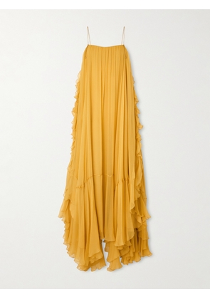 Chloé - Asymmetric Embellished Ruffled Organic Silk-crepon Gown - Yellow - FR 34,FR 36,FR 38,FR 40