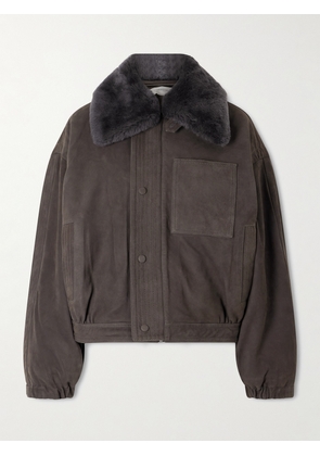 Victoria Beckham - Shearling-trimmed Nubuck Bomber Jacket - Gray - UK 6,UK 8,UK 10,UK 12,UK 14