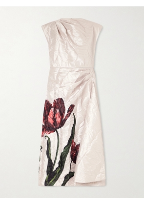 Erdem - Draped Floral-print Crinkled-crepe Midi Dress - Pink - UK 6,UK 8,UK 10,UK 12,UK 14,UK 16