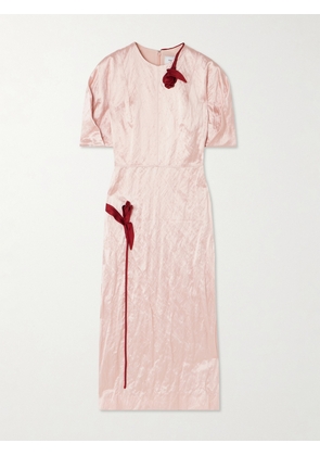 Erdem - Bead-embellished Appliquéd Crinkled-satin Midi Dress - Pink - UK 6,UK 8,UK 10,UK 12,UK 14,UK 16