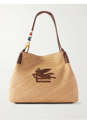Etro - Embellished Leather-trimmed Straw Tote - Brown - One size