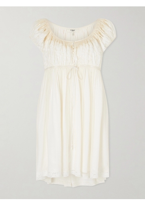 Chloé - Lace-trimmed Silk-crepon Mini Dress - White - FR 34,FR 36,FR 38,FR 40,FR 42