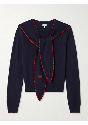 LOEWE - Tie-detail Embroidered Knitted Top - Blue - x small,small,medium,large