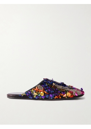 Dries Van Noten - Embellished Satin-crepe Mules - Multi - IT36,IT37,IT38,IT39,IT40,IT41