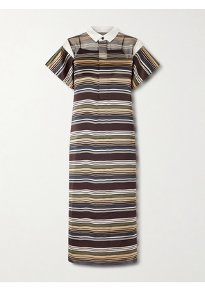Sacai - Striped Organza And Satin Midi Dress - Brown - 1,2,3,4