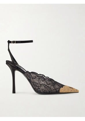 Jimmy Choo - Faiz 100 Embellished Satin-trimmed Lace Pumps - Black - IT35,IT36,IT36.5,IT37,IT37.5,IT38,IT38.5,IT39,IT39.5,IT40,IT40.5,IT41,IT41.5,IT42