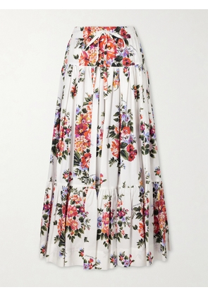 Dolce & Gabbana - Pleated Tiered Floral-print Cotton-poplin Midi Skirt - White - IT36,IT38,IT40,IT42,IT44,IT46